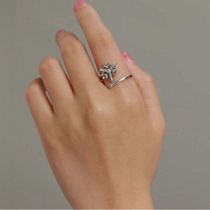 Crystal Snowflake Stud Earrings + Adjustable Ring Set