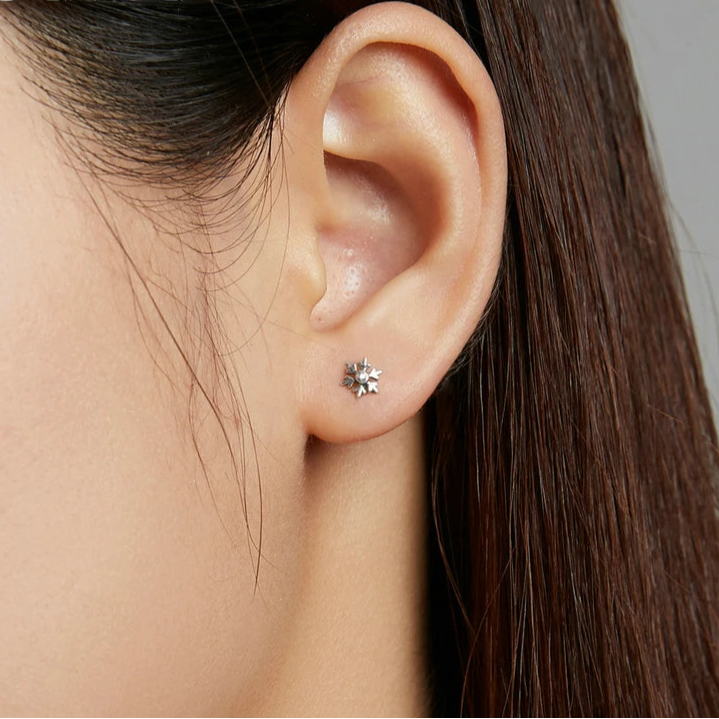 Crystal Snowflake Stud Earrings + Adjustable Ring Set