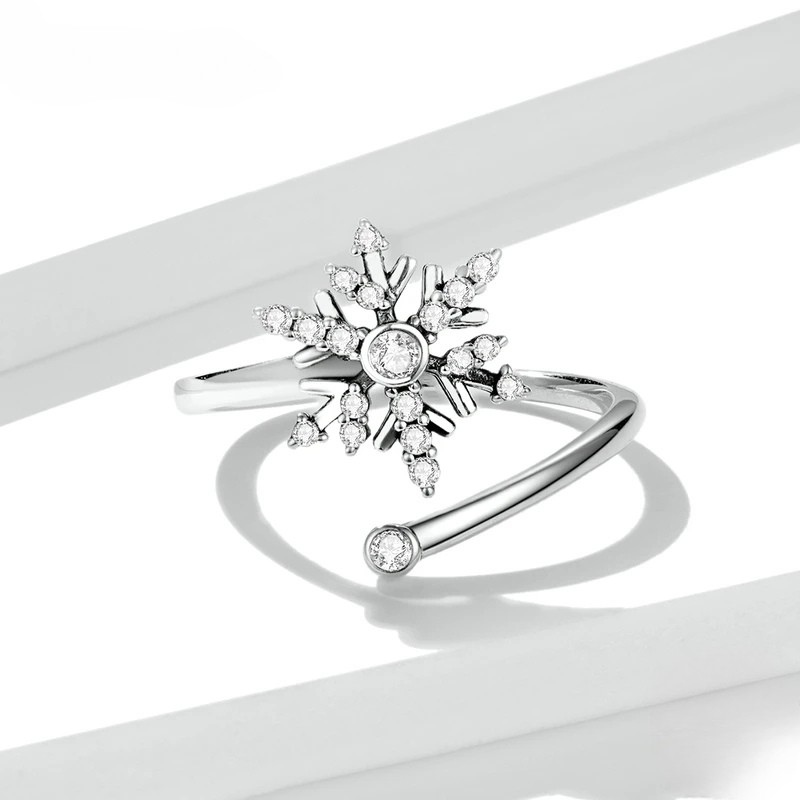 Crystal Snowflake Stud Earrings + Adjustable Ring Set