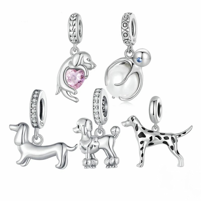 Pet Dog Charm Beads 925 Sterling Silver