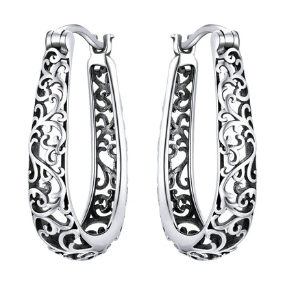 Vintage Vine Hoop Earrings 925 Sterling Silver