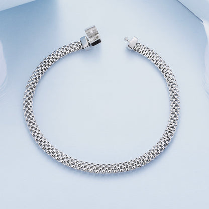 Braided Silver Chain Square Buckle Bracelet