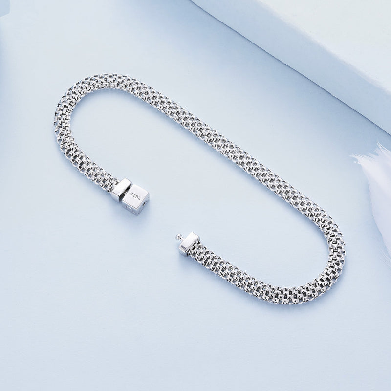 Braided Silver Chain Square Buckle Bracelet
