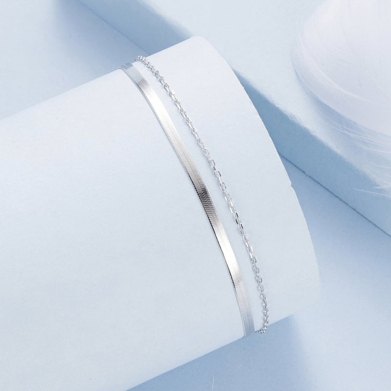 Bracelet 925 Sterling Silver Snake Chain Layered