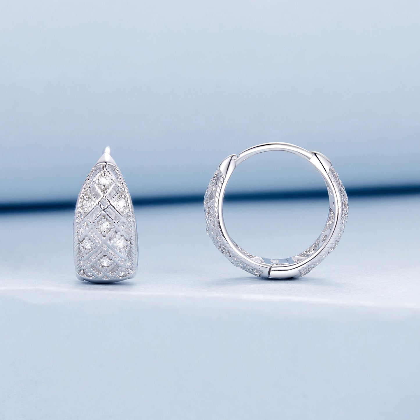 Earrings 925 Sterling Silver Hollow Lace Hoop Hypoallergenic