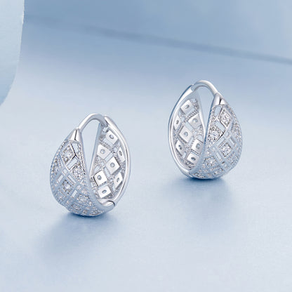 Earrings 925 Sterling Silver Hollow Lace Hoop Hypoallergenic