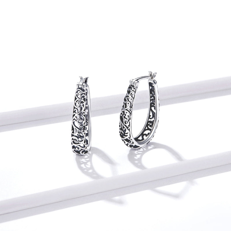 Vintage Vine Hoop Earrings 925 Sterling Silver
