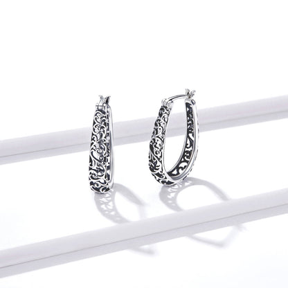 Vintage Vine Hoop Earrings 925 Sterling Silver