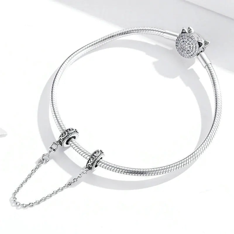 Safety Chain with Silicone Stopper 925 Sterling Silver