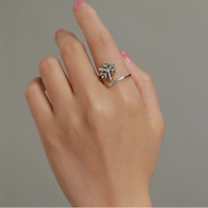 Crystal Snowflake Stud Earrings + Adjustable Ring Set