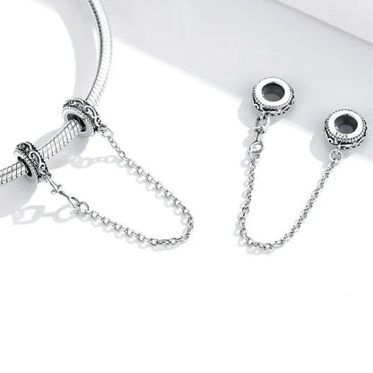 Safety Chain with Silicone Stopper 925 Sterling Silver