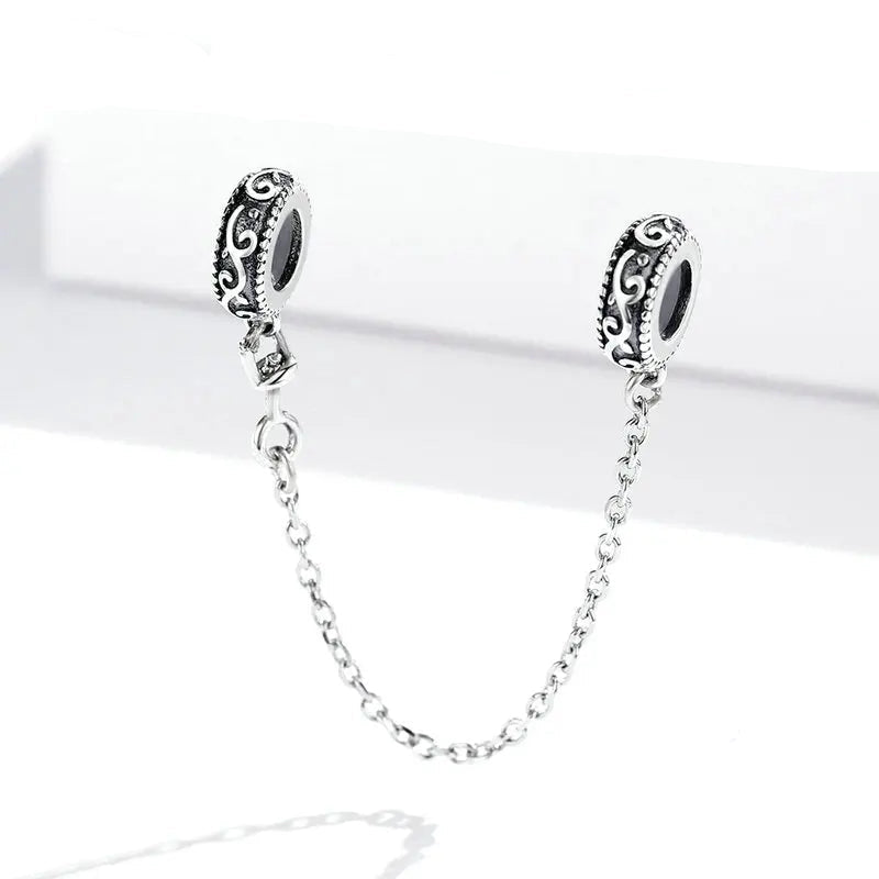 Safety Chain with Silicone Stopper 925 Sterling Silver