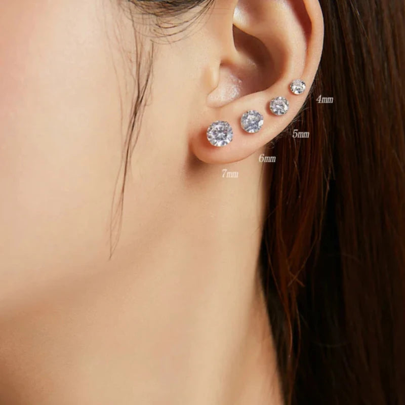 Earrings 925 Sterling Silver Round Cubic Zirconia Hypoallergenic