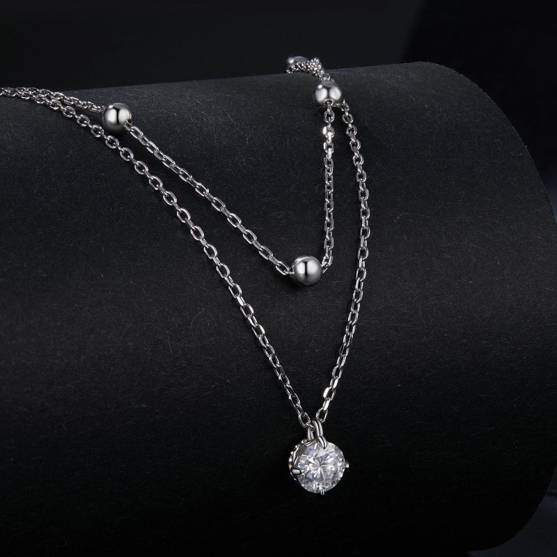 Necklace 925 Sterling Silver Moissanite Layered Pendant