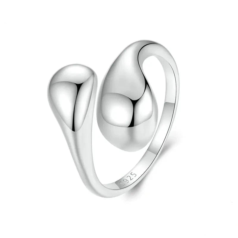 Adjustable Water Droplet Ring 925 Sterling Silver