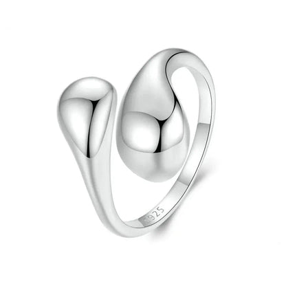 Adjustable Water Droplet Ring 925 Sterling Silver