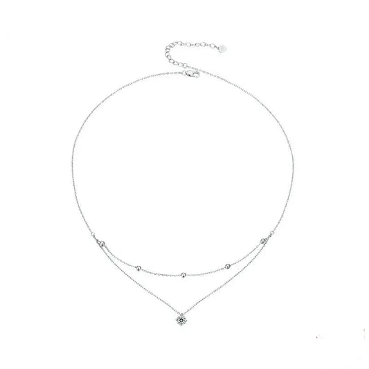 Necklace 925 Sterling Silver Moissanite Layered Pendant