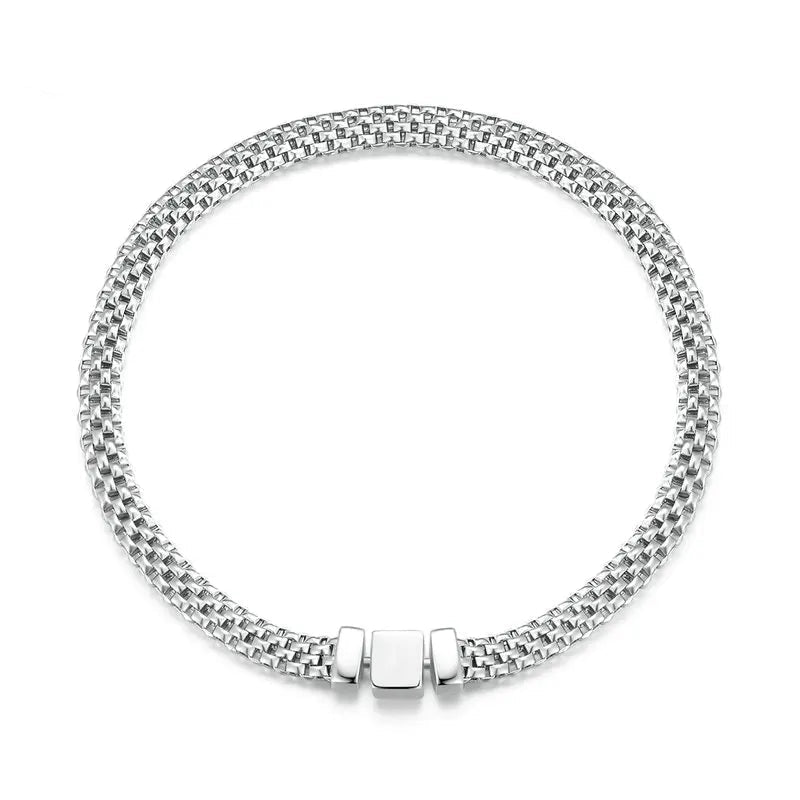 Braided Silver Chain Square Buckle Bracelet