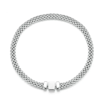 Braided Silver Chain Square Buckle Bracelet