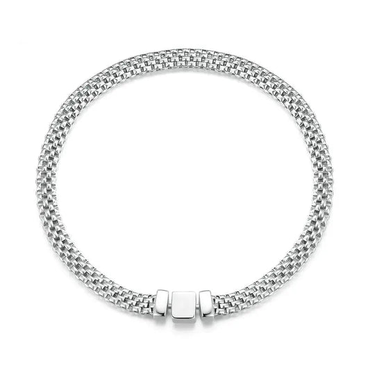 Braided Silver Chain Square Buckle Bracelet