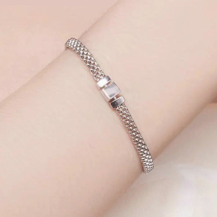 Braided Silver Chain Square Buckle Bracelet