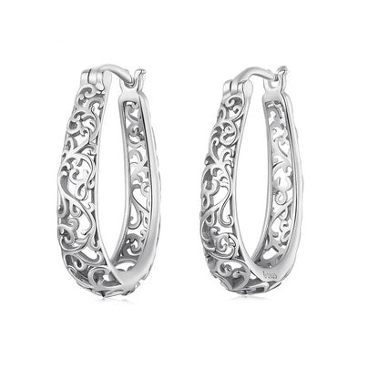 Vintage Vine Hoop Earrings 925 Sterling Silver