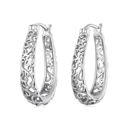 Vintage Vine Hoop Earrings 925 Sterling Silver
