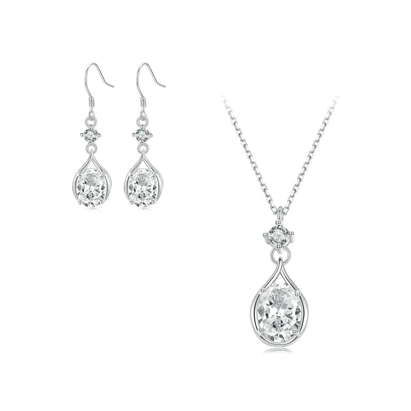 Teardrop Earrings+Necklace Cubic Zirconia Round Set