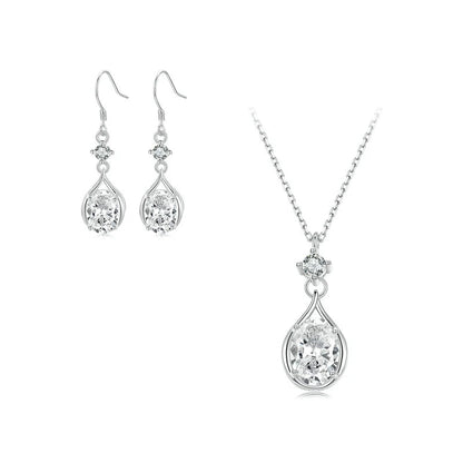 Teardrop Earrings+Necklace Cubic Zirconia Round Set