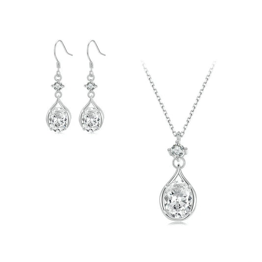 Teardrop Earrings+Necklace Cubic Zirconia Round Set