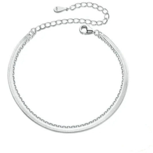Bracelet 925 Sterling Silver Snake Chain Layered