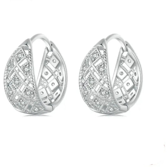 Earrings 925 Sterling Silver Hollow Lace Hoop Hypoallergenic