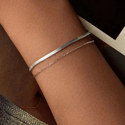 Bracelet 925 Sterling Silver Snake Chain Layered