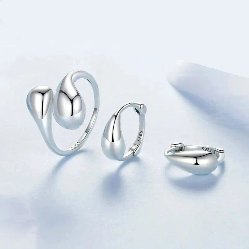 Adjustable Water Droplet Ring 925 Sterling Silver