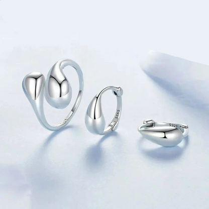 Adjustable Water Droplet Ring 925 Sterling Silver