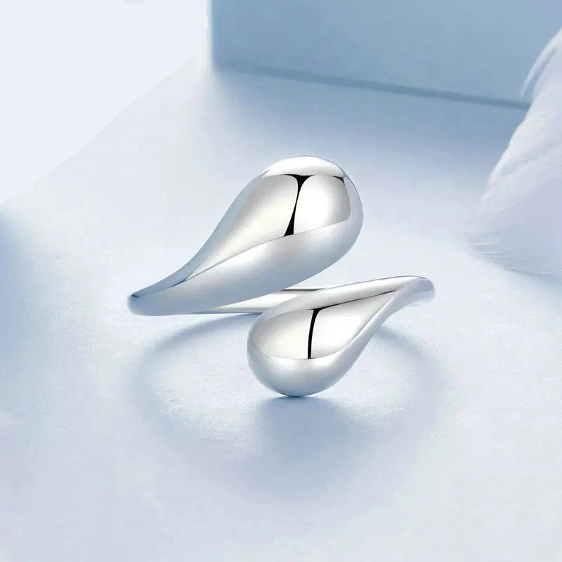 Adjustable Water Droplet Ring 925 Sterling Silver