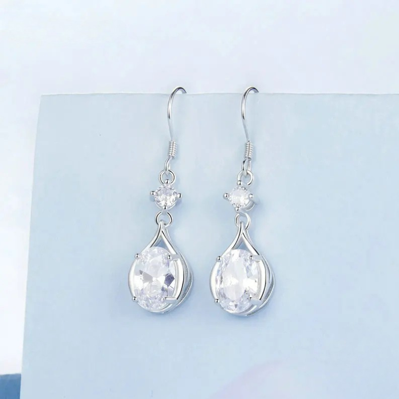 Teardrop Earrings+Necklace Cubic Zirconia Round Set