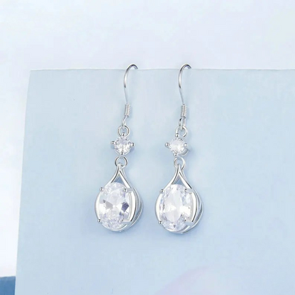 Teardrop Earrings+Necklace Cubic Zirconia Round Set
