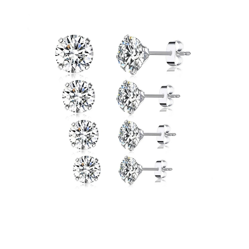 Earrings 925 Sterling Silver Round Cubic Zirconia Hypoallergenic