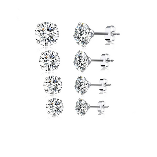 Earrings 925 Sterling Silver Round Cubic Zirconia Hypoallergenic