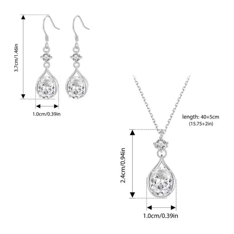 Teardrop Earrings+Necklace Cubic Zirconia Round Set