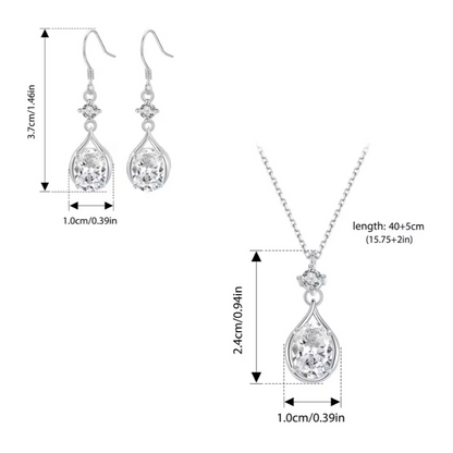 Teardrop Earrings+Necklace Cubic Zirconia Round Set