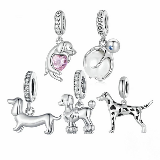 Pet Dog Charm Beads 925 Sterling Silver