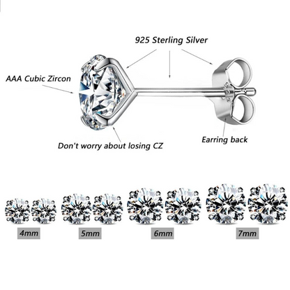 Earrings 925 Sterling Silver Round Cubic Zirconia Hypoallergenic